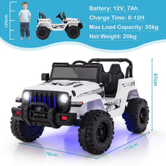 12V Kids 2 Seater Ride On Truck with 35 kg Load Capacity, 2.4G Remote, Spring Suspension and USB, White