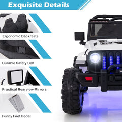 12V Kids 2 Seater Ride On Truck with 35 kg Load Capacity, 2.4G Remote, Spring Suspension and USB, White