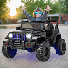 12V Kids 2 Seater Ride On Truck with Soft Start, 2.4G Remote, 3 Speeds and Wireless Music, 77 lb, Solid Black