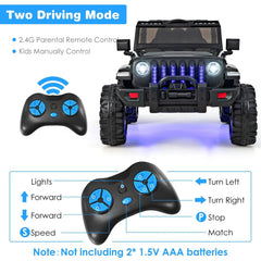 12V Kids 2 Seater Ride On Truck with Soft Start, 2.4G Remote, 3 Speeds and Wireless Music, 77 lb, Solid Black