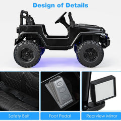 12V Kids 2 Seater Ride On Truck with Soft Start, 2.4G Remote, 3 Speeds and Wireless Music, 77 lb, Solid Black