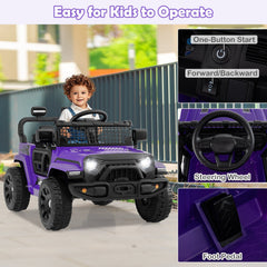 12V Kids Ride On Truck with Lockable Doors, Parent Remote, Emergency Brake and Spring Suspension, 66 lb, Purple