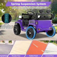 12V Kids Ride On Truck with Lockable Doors, Parent Remote, Emergency Brake and Spring Suspension, 66 lb, Purple