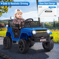 12V Kids Ride On Truck with Slow Start, Parent Remote, 3 Speeds, Lockable Doors and USB, 66 lb, Navy