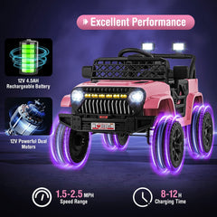 12V Kids Ride On Truck with Wireless Music, USB, Parent Remote, 3 Speeds and Battery Indicator, 66 lb, Pink