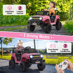12V Kids Ride On Truck with Wireless Music, USB, Parent Remote, 3 Speeds and Battery Indicator, 66 lb, Pink