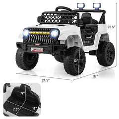 12V Kids Ride On Truck with Labelled Control Panel, Parent Remote, 3 Speeds and 10 in Clearance, 66 lb, White