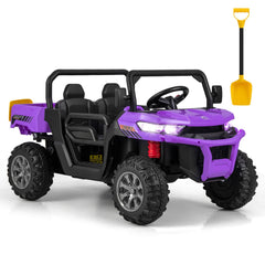 12V 2 Seater Kids Ride On Dump Truck with Electric Dump Bed, Shovel, Parental Remote and 2 x 35W Motors, Purple