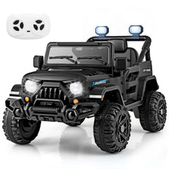 12V Kids Ride On Truck with Adjustable Belt, Parent Remote, Emergency Brake and All Terrain Wheels, 66 lb, Black