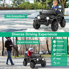 12V Kids Ride On Truck with Adjustable Belt, Parent Remote, Emergency Brake and All Terrain Wheels, 66 lb, Black