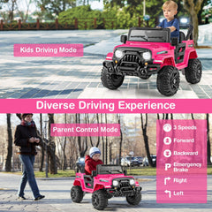 12V Kids Ride On Truck with Integrated Charging Port, 2 x 35W Motors and 3 Speed Remote, 66 lb, Pink