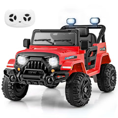 12V Kids Ride On Truck with Roof Searchlights, LED Headlights, 3 Speed Remote and Wireless Music, 66 lb, Red