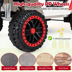 12V Kids Ride On Truck with Slow Start and Stop, Adjustable Harness, USB, AUX and 3 Speed Remote, 66 lb, Red Trim