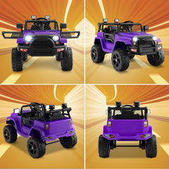 12V Kids Ride On Truck with 98 ft Range Parent Remote, 3 Speeds, Seat Belt, Door Locks and Spring Suspension, 66 lb, Purple