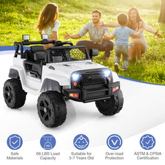 12V Kids Ride On Truck with Anti Slip Wheels, Parent Remote, 3 Speeds, Slow Start and Seat Belt, 66 lb, White