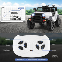12V Kids Ride On Truck with Anti Slip Wheels, Parent Remote, 3 Speeds, Slow Start and Seat Belt, 66 lb, White