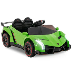 12V Licensed Lamborghini 4WD Kids Ride On Sports Car with Hydraulic Scissor Doors and 2.4G Remote, 66 lb, Green