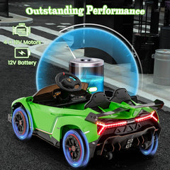 12V Licensed Lamborghini 4WD Kids Ride On Sports Car with Hydraulic Scissor Doors and 2.4G Remote, 66 lb, Green