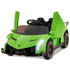 12V Licensed Lamborghini 4WD Kids Ride On Sports Car with Hydraulic Scissor Doors and 2.4G Remote, 66 lb, Green