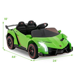 12V Licensed Lamborghini 4WD Kids Ride On Sports Car with Hydraulic Scissor Doors and 2.4G Remote, 66 lb, Green