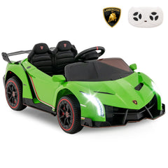 12V Licensed Lamborghini 4WD Kids Ride On Sports Car with Hydraulic Scissor Doors and 2.4G Remote, 66 lb, Green