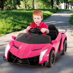 12V Licensed Lamborghini 4WD Kids Ride On Sports Car with 2.4G Remote, Spring Suspension and USB, 66 lb, Pink