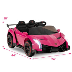 12V Licensed Lamborghini 4WD Kids Ride On Sports Car with 2.4G Remote, Spring Suspension and USB, 66 lb, Pink