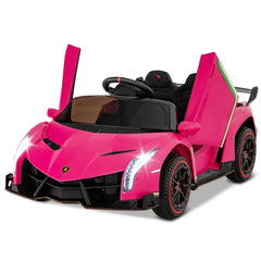 12V Licensed Lamborghini 4WD Kids Ride On Sports Car with 2.4G Remote, Spring Suspension and USB, 66 lb, Pink
