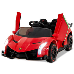 12V Licensed Lamborghini 4WD Kids Ride On Sports Car with 4 Motors, Hydraulic Doors and 2.4G Remote, 66 lb, Red