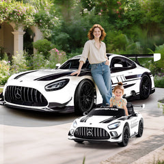 12V Licensed Mercedes-AMG GT3 Kids Ride On Car with Carry Handle, Transport Wheels and 3 Speed Remote, 55 lb, White