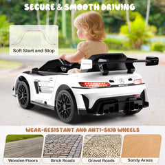 12V Licensed Mercedes-AMG GT3 Kids Ride On Car with Carry Handle, Transport Wheels and 3 Speed Remote, 55 lb, White