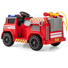 12V Kids Ride On Fire Truck with Water Tank and Gun, Shovel, Wrench, Siren and Parent Remote, 34 in, Red