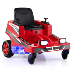 12V Kids Ride On Lawn Mower with Lit Translucent Deck, Spinning Blades, Fan Switch and Belt, 77 lb, Red