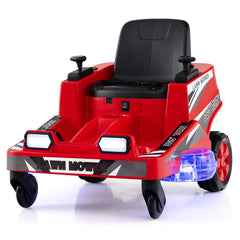 12V Kids Ride On Lawn Mower with Lit Translucent Deck, Spinning Blades, Fan Switch and Belt, 77 lb, Red