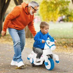12V Kids Ride On Unicorn with Dual 6V Batteries, Two Motors, Horse Riding Mode and LED Power Display, 66 lb, Navy