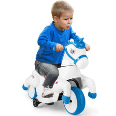 12V Kids Ride On Unicorn with Dual 6V Batteries, Two Motors, Horse Riding Mode and LED Power Display, 66 lb, Navy