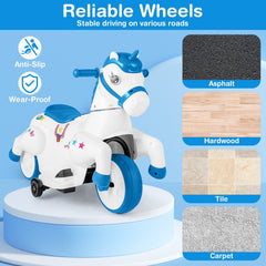 12V Kids Ride On Unicorn with Dual 6V Batteries, Two Motors, Horse Riding Mode and LED Power Display, 66 lb, Navy
