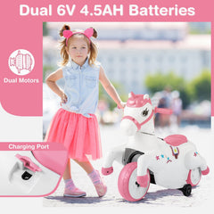 12V Kids Ride On Unicorn with Detachable Training Wheels, Horse Riding Mode, Handles and Footrests, 66 lb, Pink