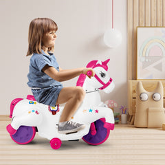 12V Kids Ride On Unicorn with Music, One Button Start, Horse Riding Mode and Anti Slip Wheels, 66 lb, Rose Red
