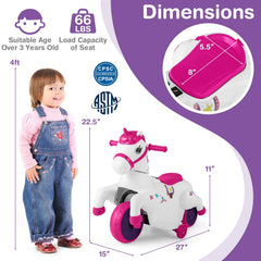 12V Kids Ride On Unicorn with Music, One Button Start, Horse Riding Mode and Anti Slip Wheels, 66 lb, Rose Red