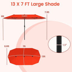 13 FT Large Patio Umbrella Outdoor Double-Sided Table Market Umbrella with Crank Handle-Orange