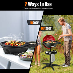 1350 W Outdoor Electric BBQ Grill with Removable Stand Easy to Install-Red