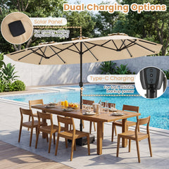 13 FT Double-Sided Patio Umbrella with Color-Changing Flowing Solar LED Lights-Beige