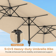 13 FT Double-Sided Patio Umbrella with Color-Changing Flowing Solar LED Lights-Beige