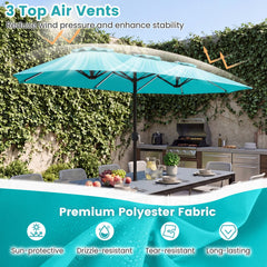 13 FT Double-Sided Patio Umbrella with Color-Changing Flowing Solar LED Lights-Turquoise