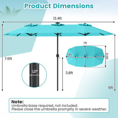 13 FT Double-Sided Patio Umbrella with Color-Changing Flowing Solar LED Lights-Turquoise