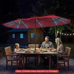13 FT Double-Sided Patio Umbrella with Color-Changing Flowing Solar LED Lights-Red