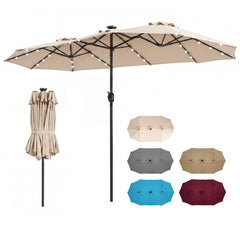 13 FT Double-Sided Patio Umbrella Large Rectangle Market Umbrella with 36 LED Lights-Beige