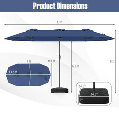 13 Feet Double-Sided Patio Twin Table Umbrella with Crank Handle-Navy