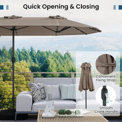 13FT Double-sided Patio Umbrella with Solar Lights for Garden Pool Backyard-Coffee
